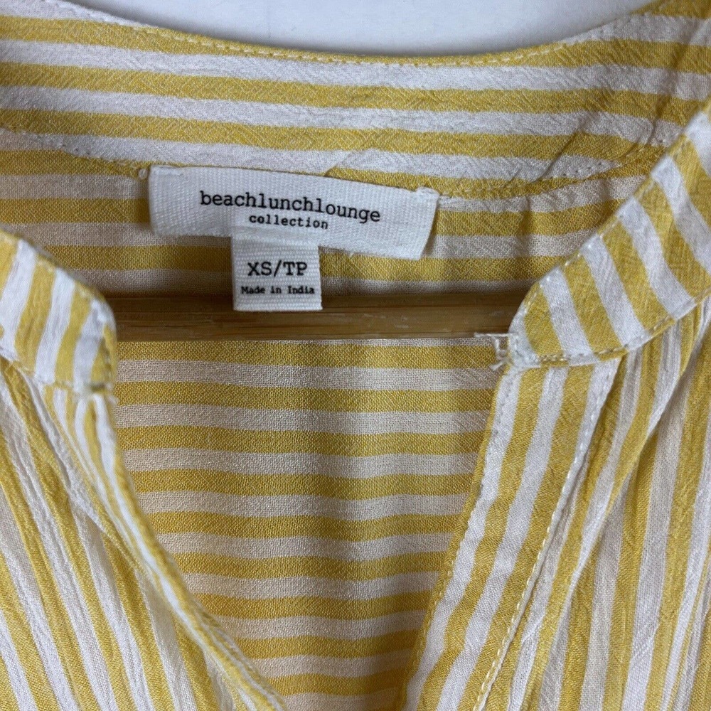 Beach Lunch Lounge Shirt Womens XS Yellow White Stripe Blouse Top - Picture 4 of 9